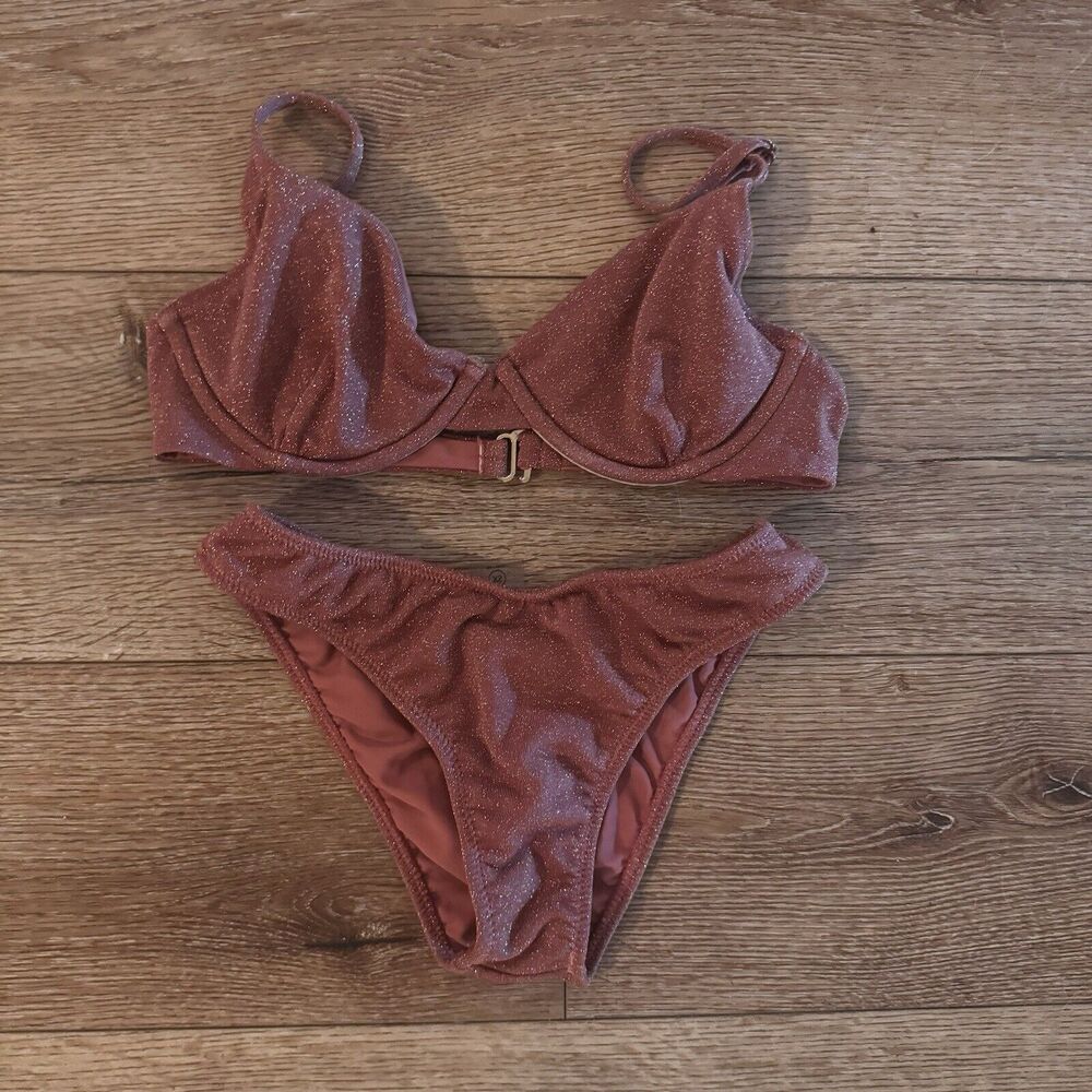 Montce Orange Sparkle Dainty Bikini Set 2 Piece Size Xs / S Underwire Mauve